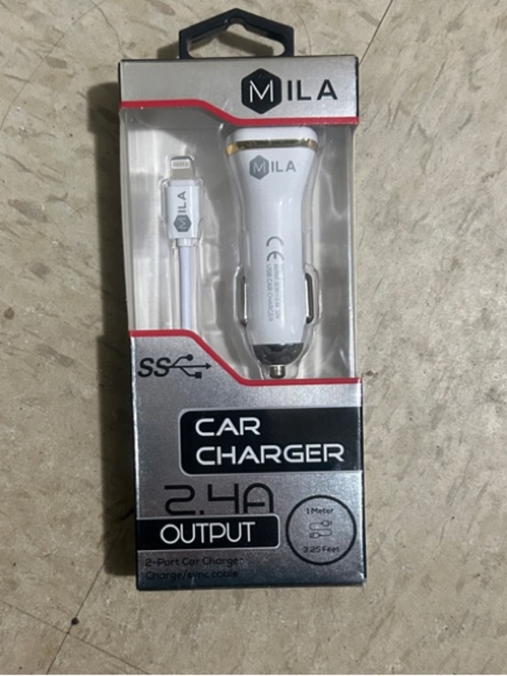 Car Charger by Milano White Dual-Port Car Charger with Lightning Cable